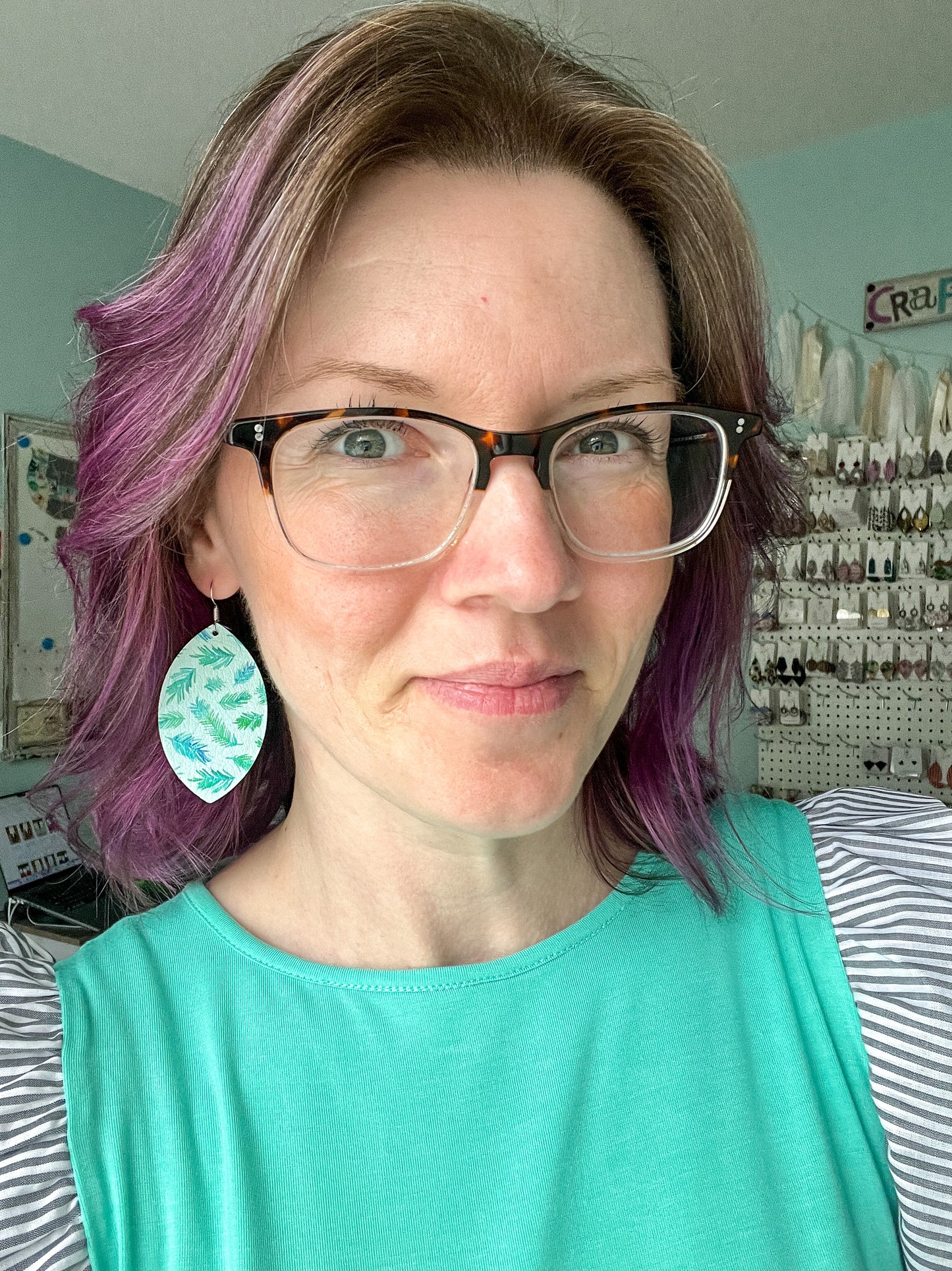 Aqua Fern Leather Earrings: Choose From 2 Styles