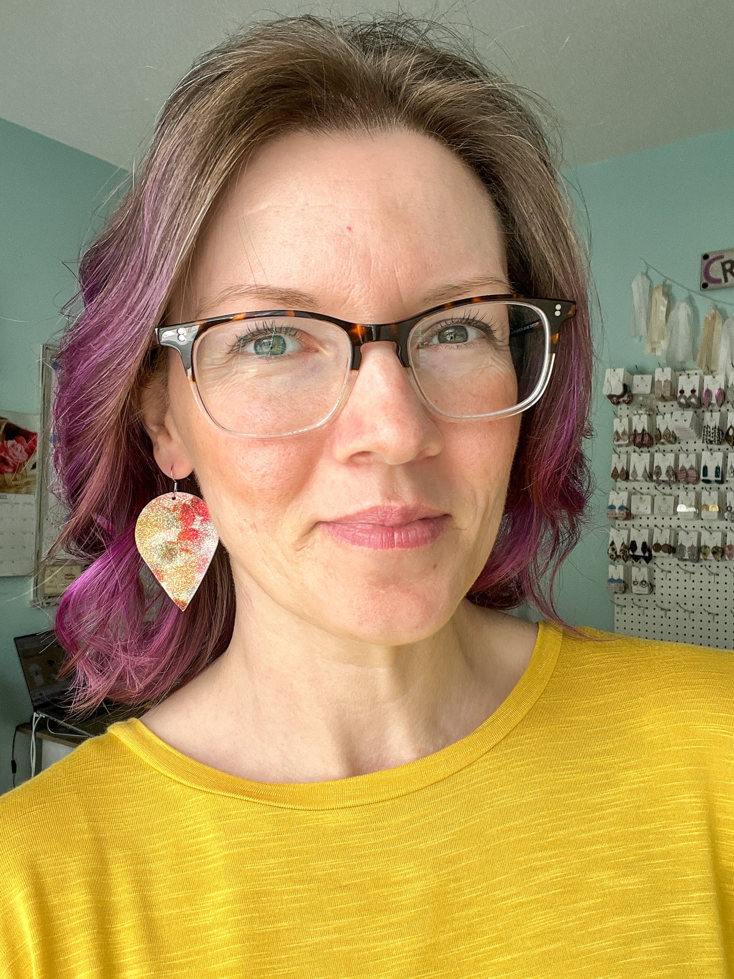Infused Glitter Autumn Tones Inverted Teardrop Leather Earrings - LAST CHANCE