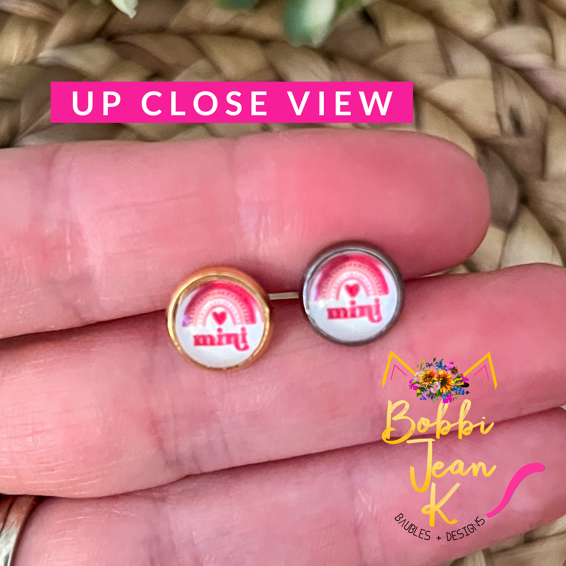 Mini Rainbow Heart Glass Studs 8mm: Choose Silver or Gold