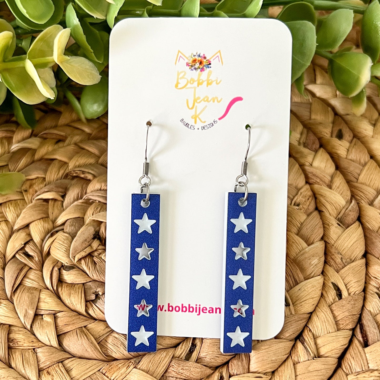 Red or Blue Engraved Patriotic Acrylic Bar Earrings: Choose From 4 Styles