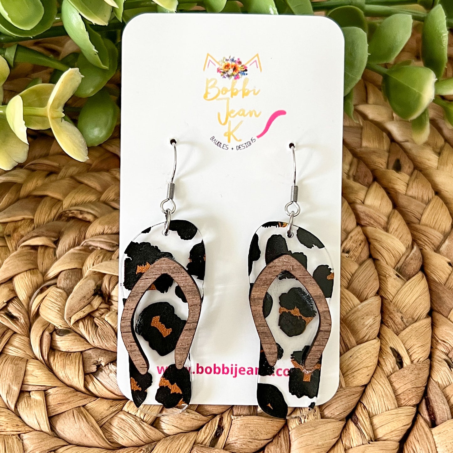 Leopard Print Acrylic Swimsuit & Flip Flop Earrings