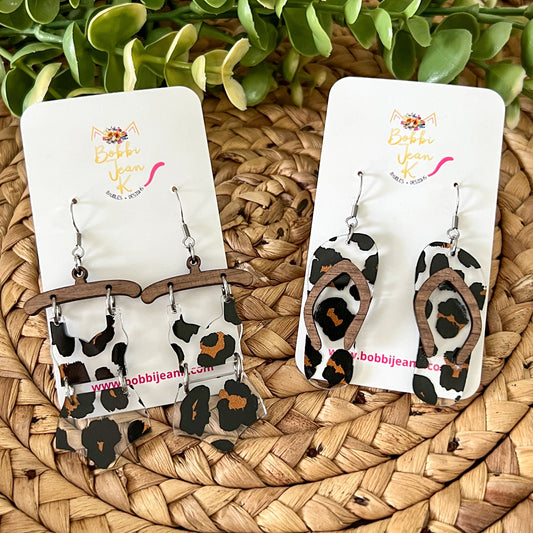 Leopard Print Acrylic Swimsuit & Flip Flop Earrings