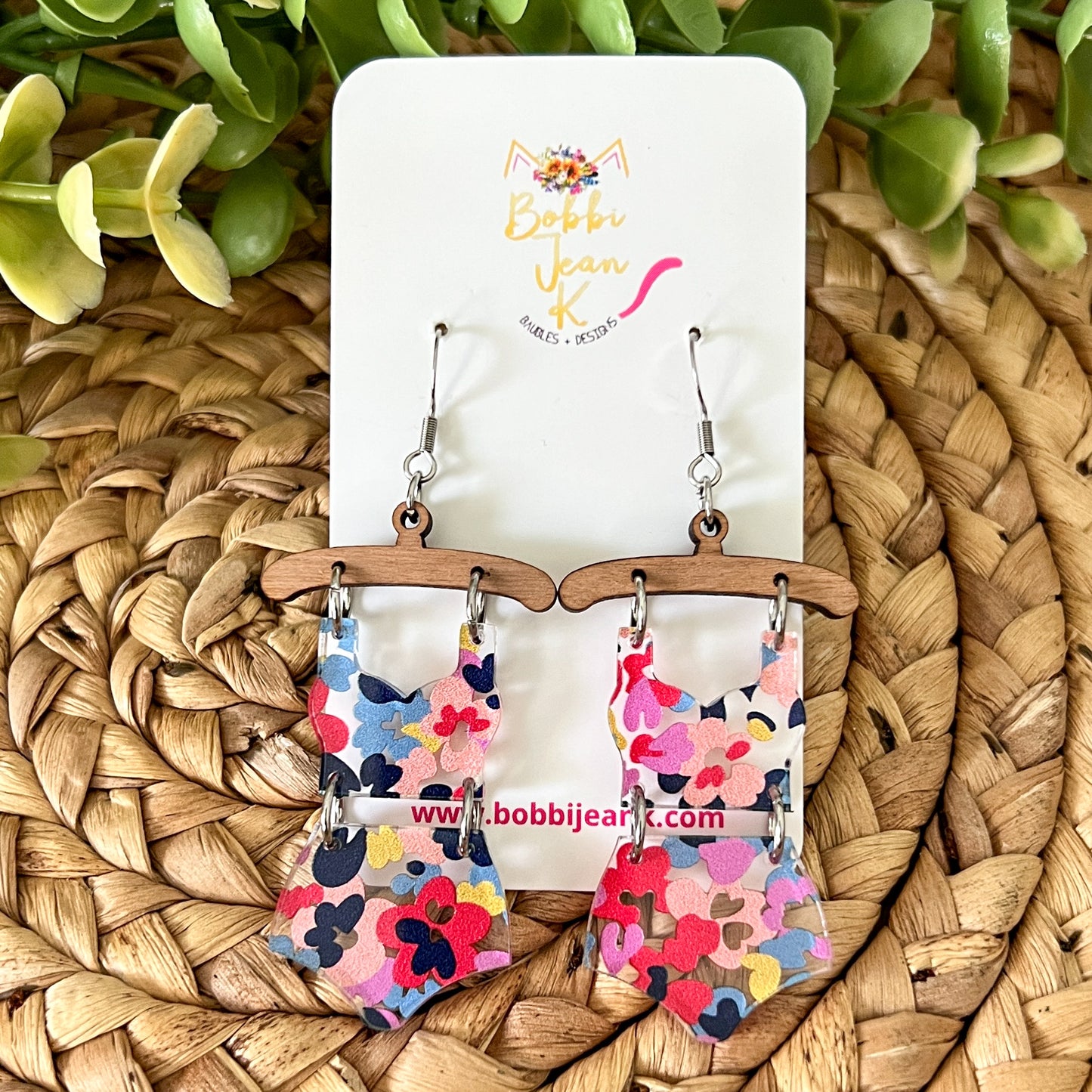 Multi Floral Acrylic Swimsuit & Flip Flop Earrings - LAST CHANCE & ONLY ONE FLIP FLOP PAIR LEFT