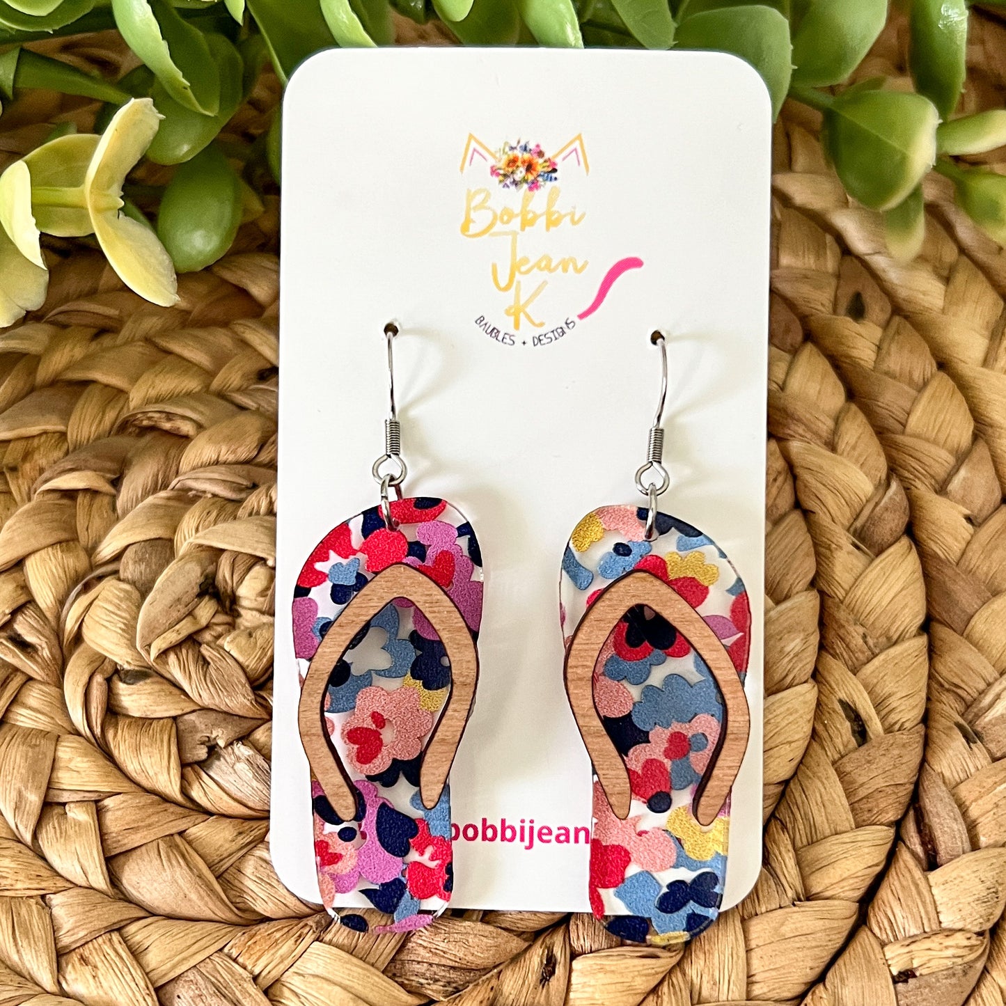 Multi Floral Acrylic Swimsuit & Flip Flop Earrings - LAST CHANCE & ONLY ONE FLIP FLOP PAIR LEFT