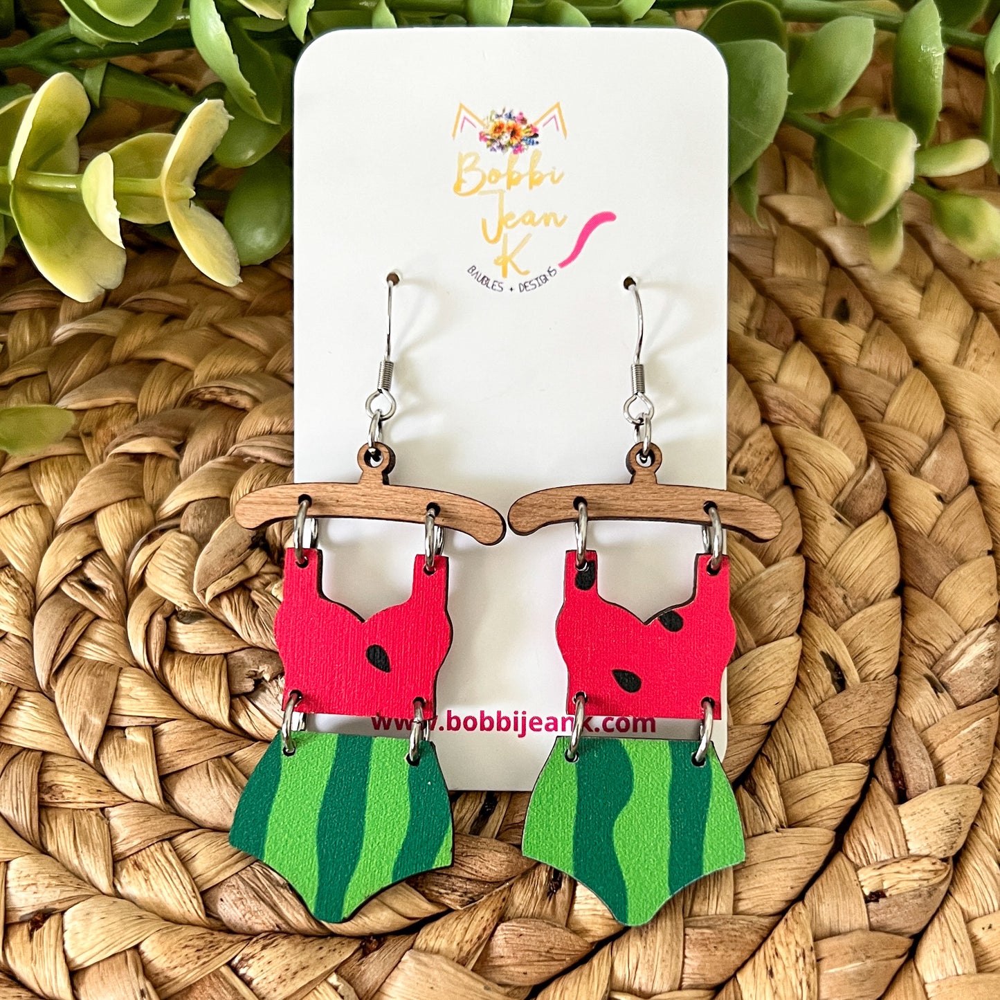 Watermelon Wood Swimsuit & Flip Flop Earrings