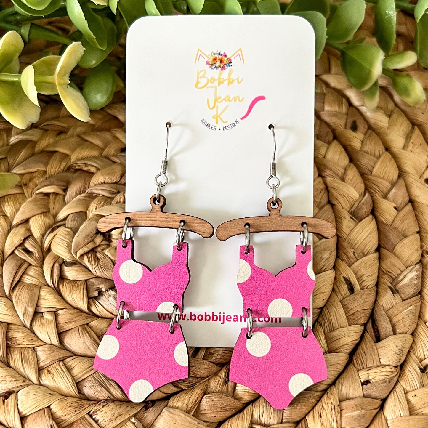 Pink & White Polka Dotted Swimsuit & Flip Flop Earrings