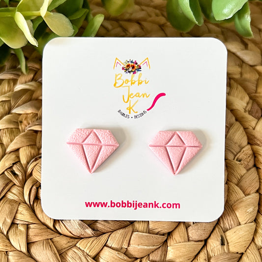 Light Pink Textured Diamond Shaped Clay Studs