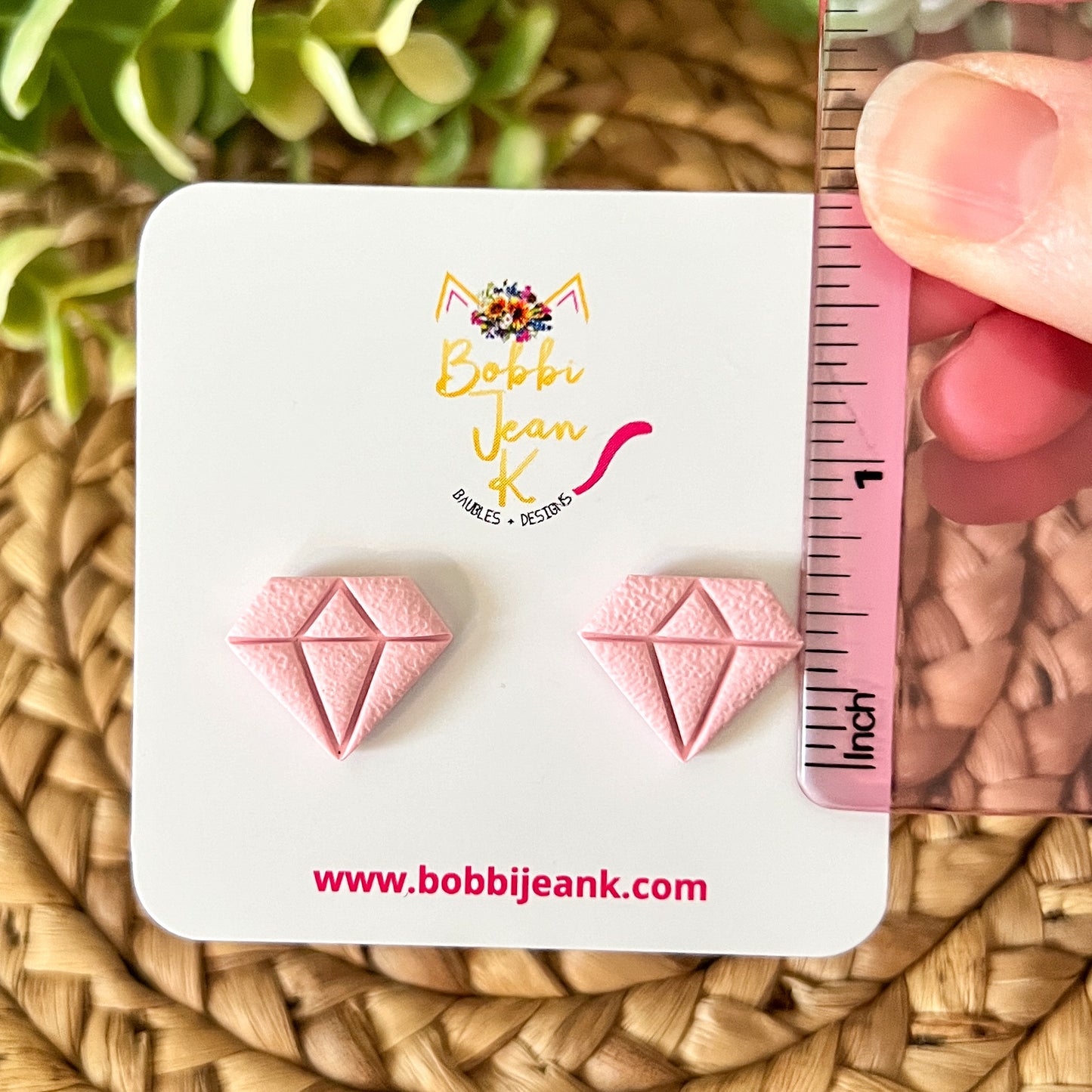 Light Pink Textured Diamond Shaped Clay Studs