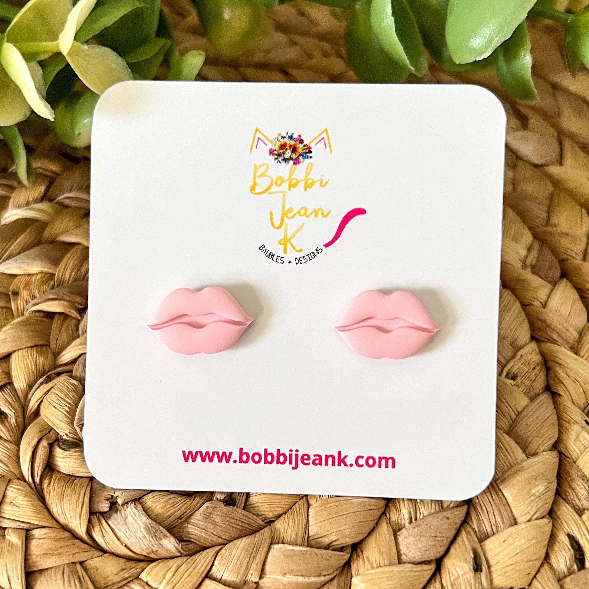 Light Pink Lip Shape Clay Studs