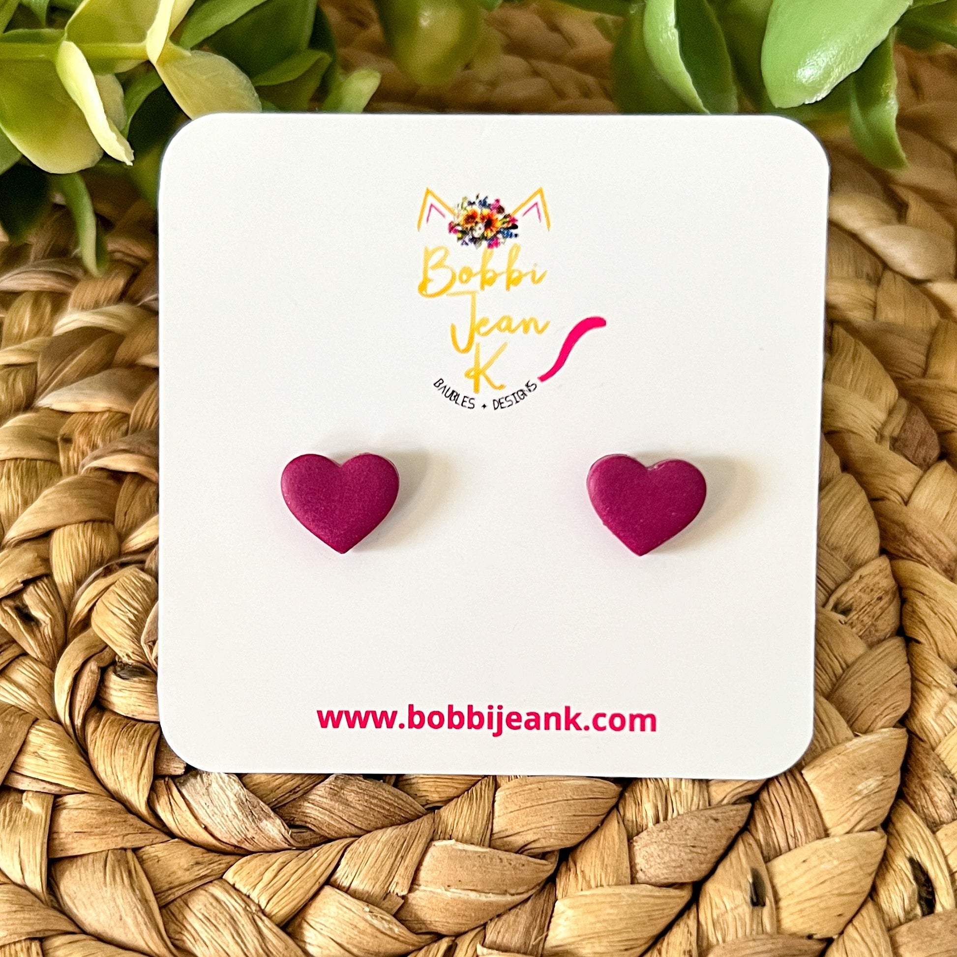 Plum Clay Heart Studs