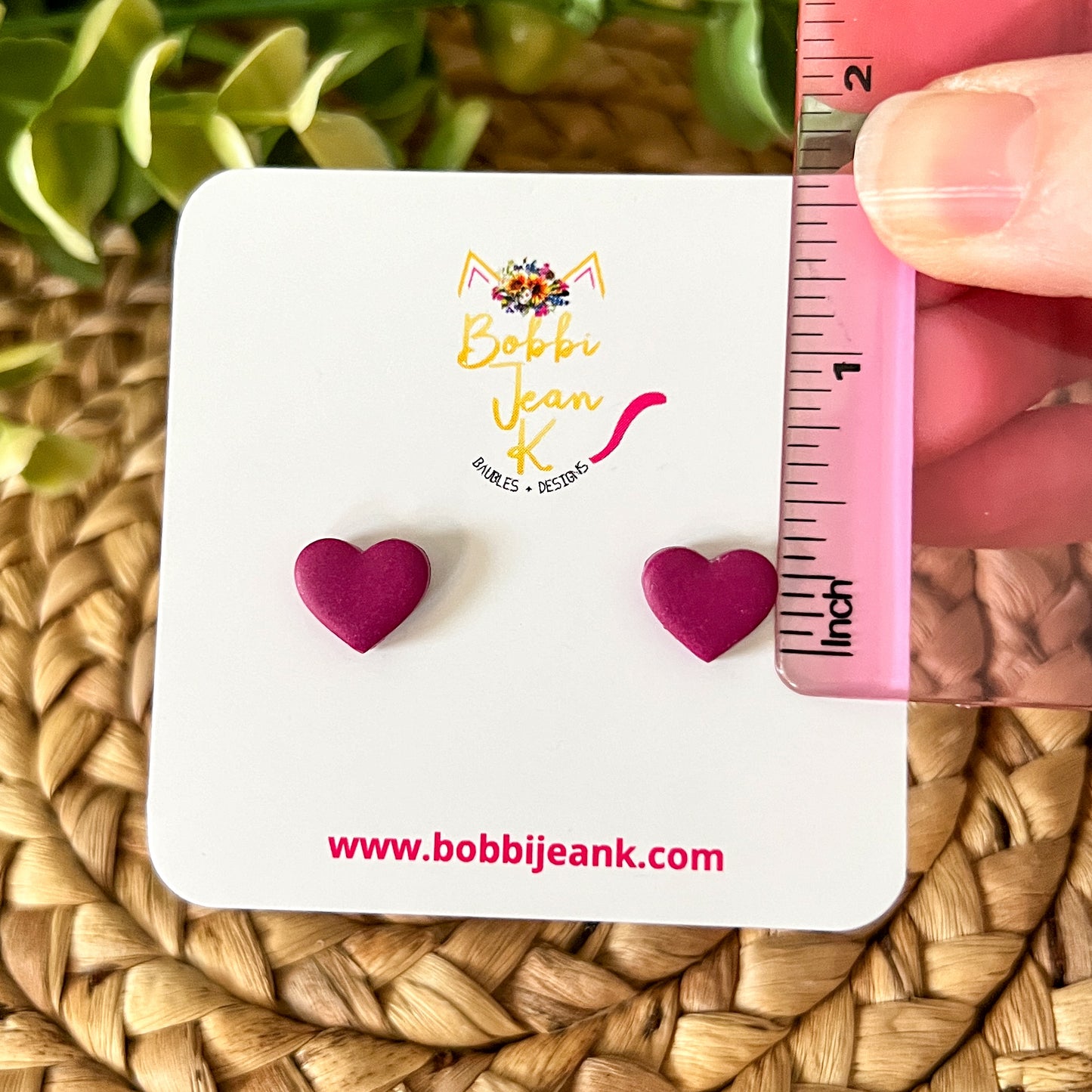 Plum Clay Heart Studs