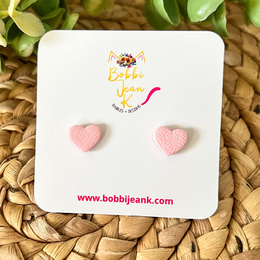 Light Pink Textured Clay Heart Studs