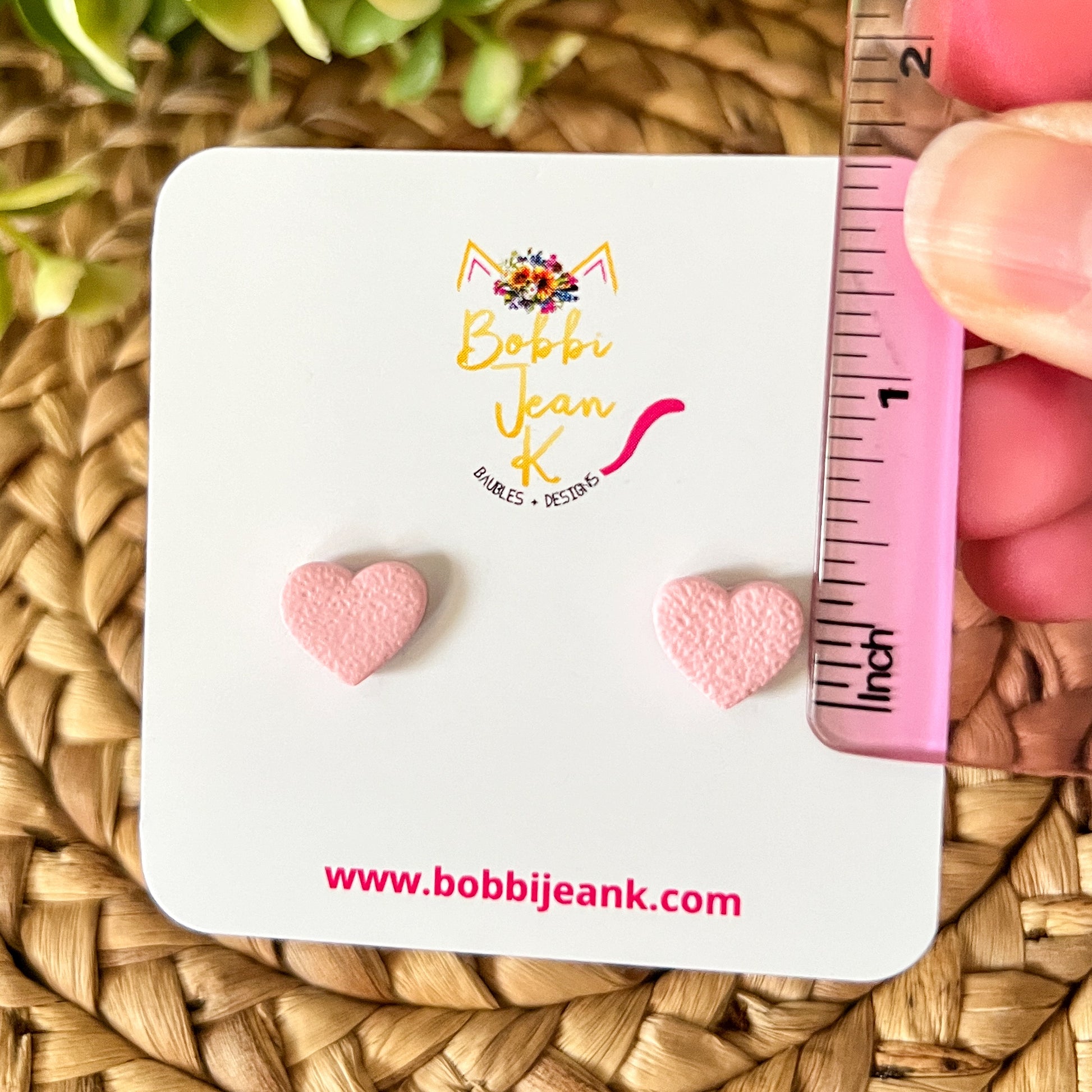 Light Pink Textured Clay Heart Studs