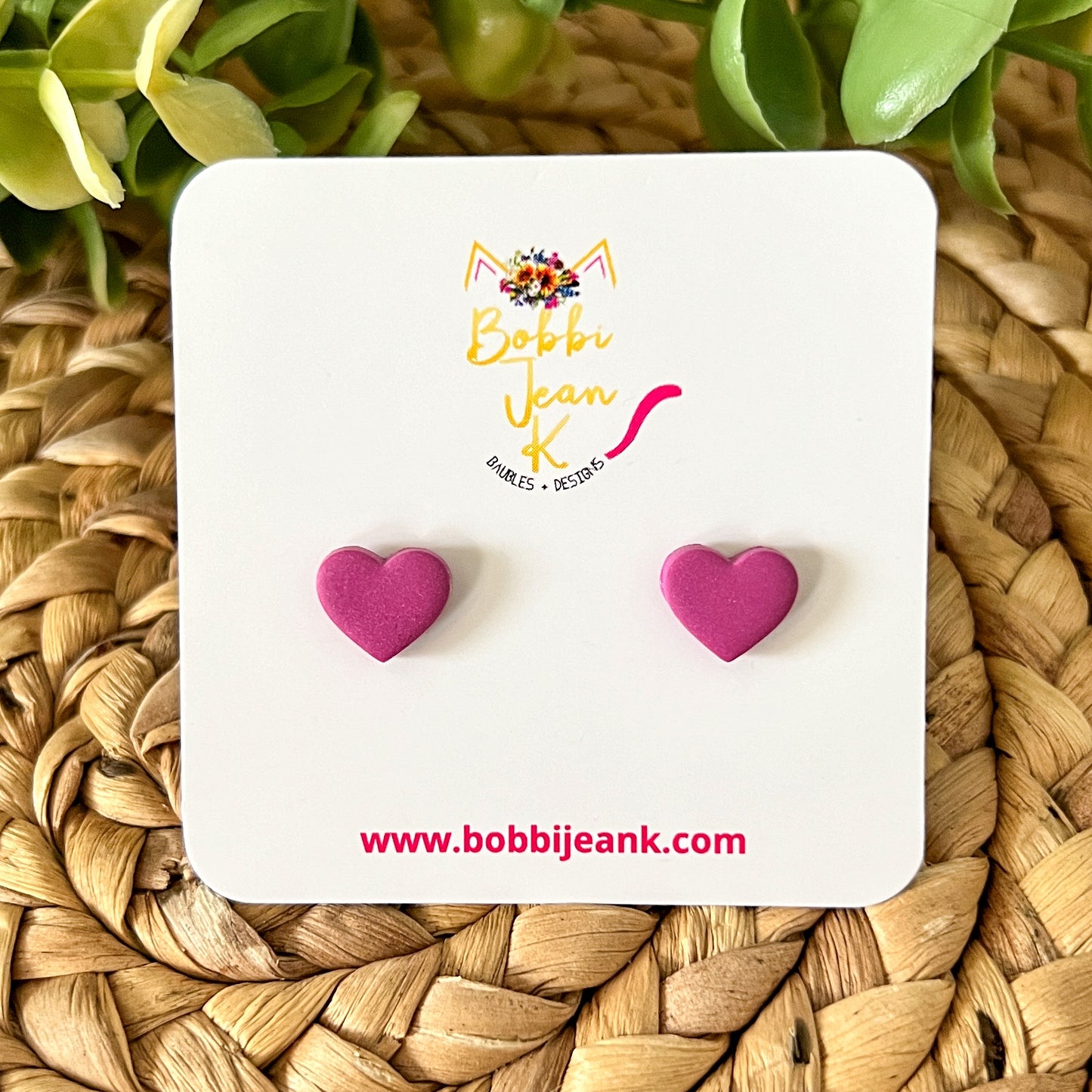 Purple Clay Heart Studs