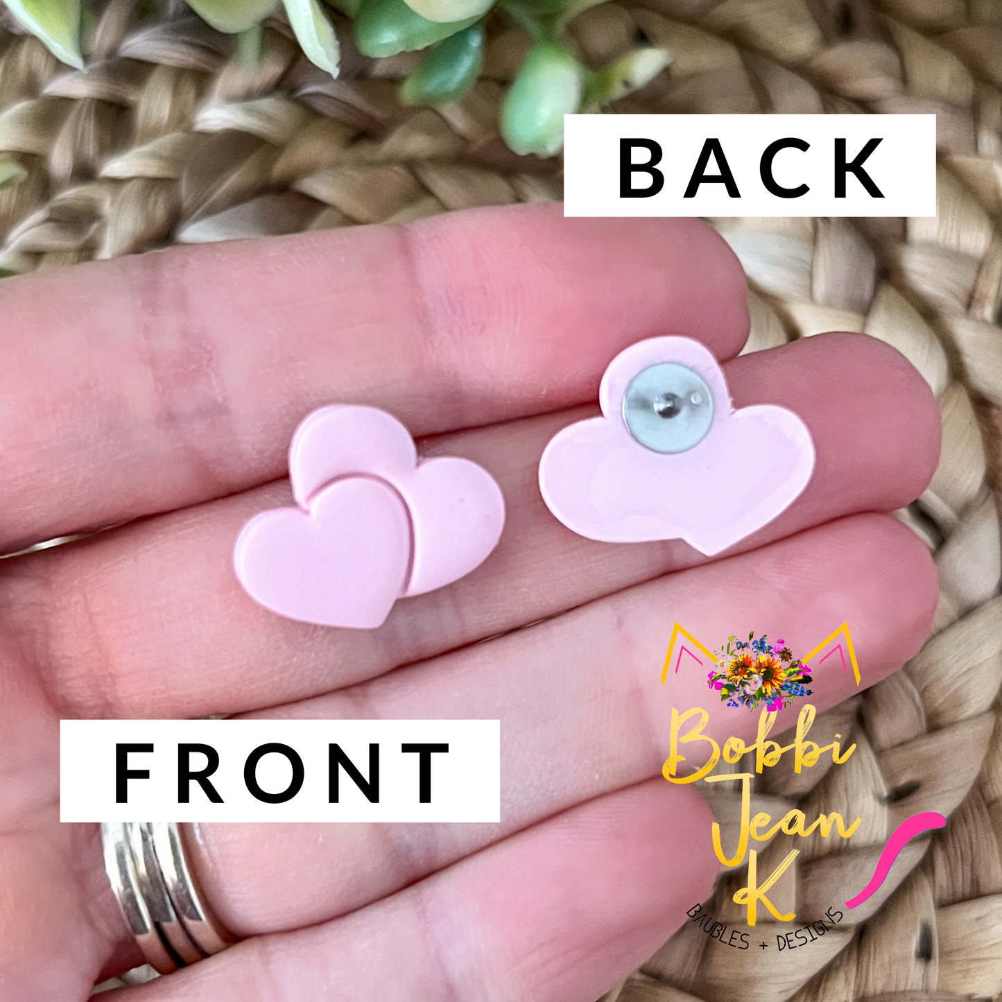 Light Pink Double Heart Clay Studs