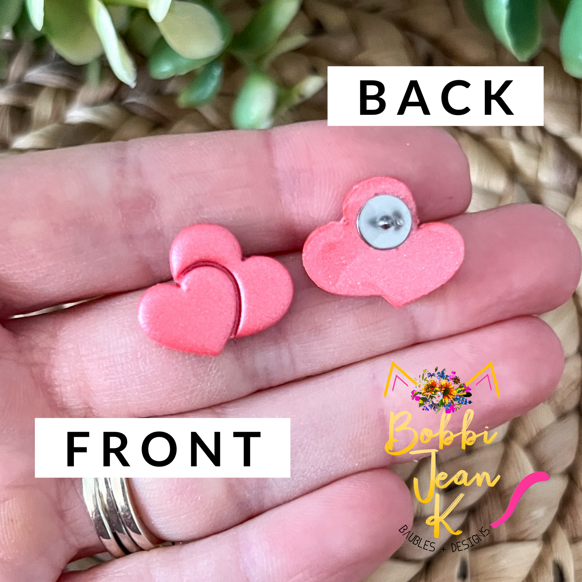 "Shimmer Sunset" Double Heart Clay Studs