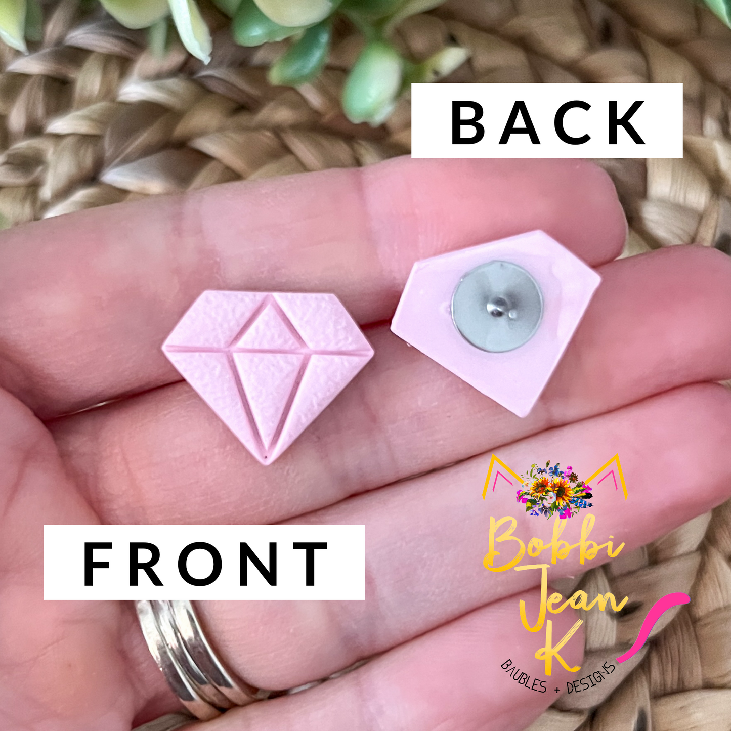 Light Pink Textured Diamond Shaped Clay Studs