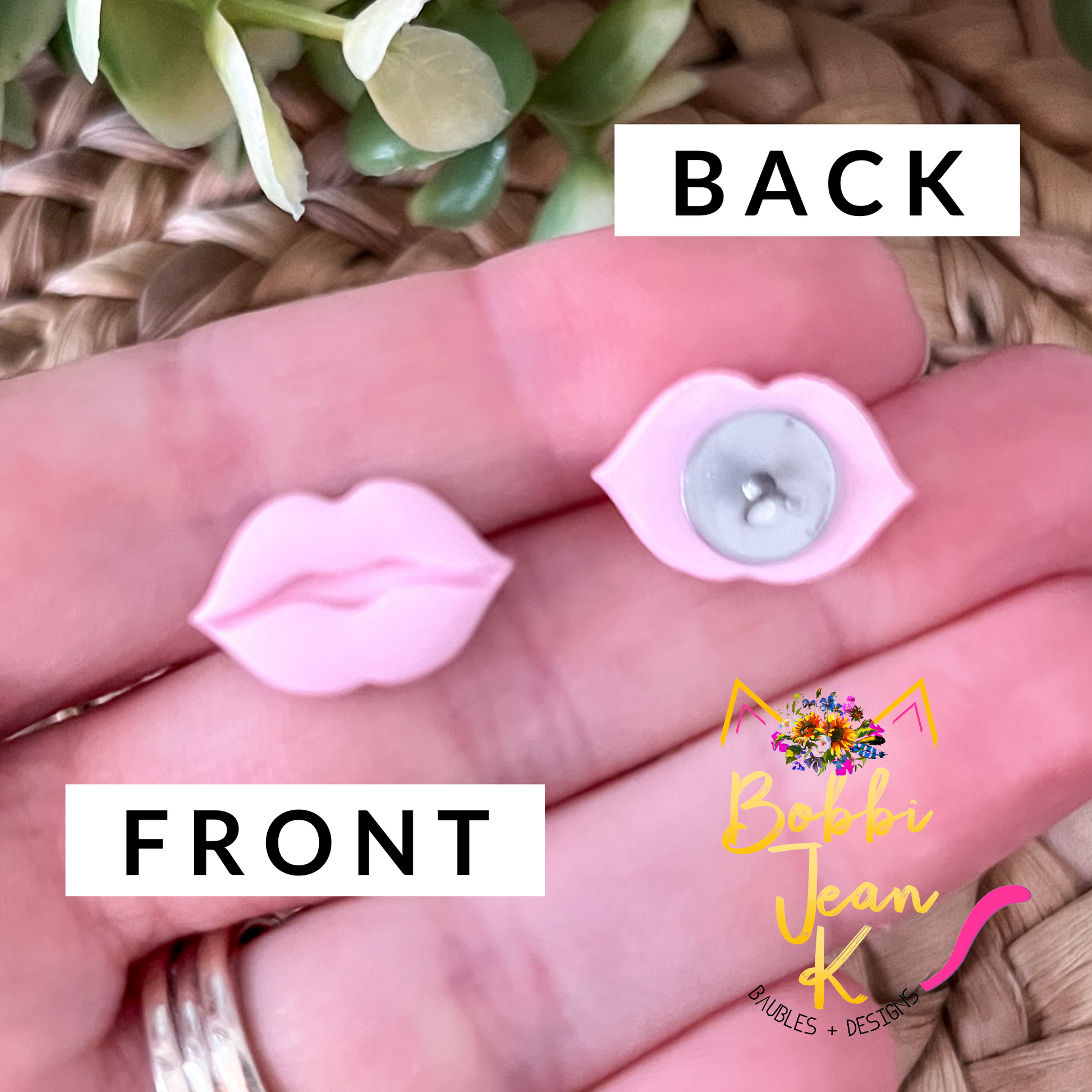 Light Pink Lip Shape Clay Studs