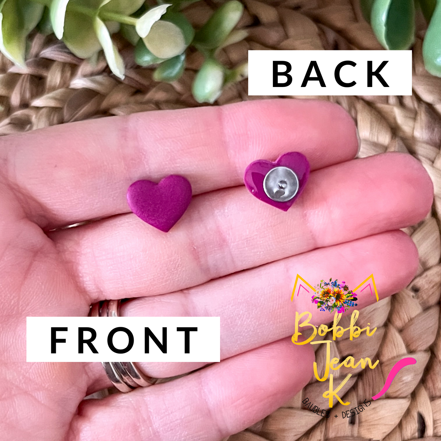 Plum Clay Heart Studs