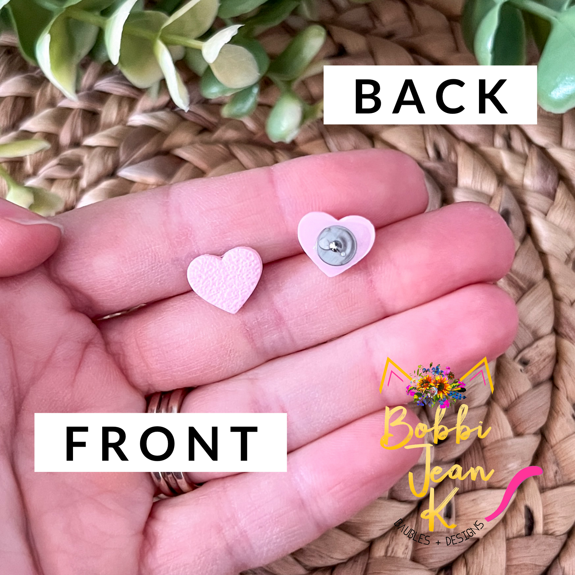 Light Pink Textured Clay Heart Studs