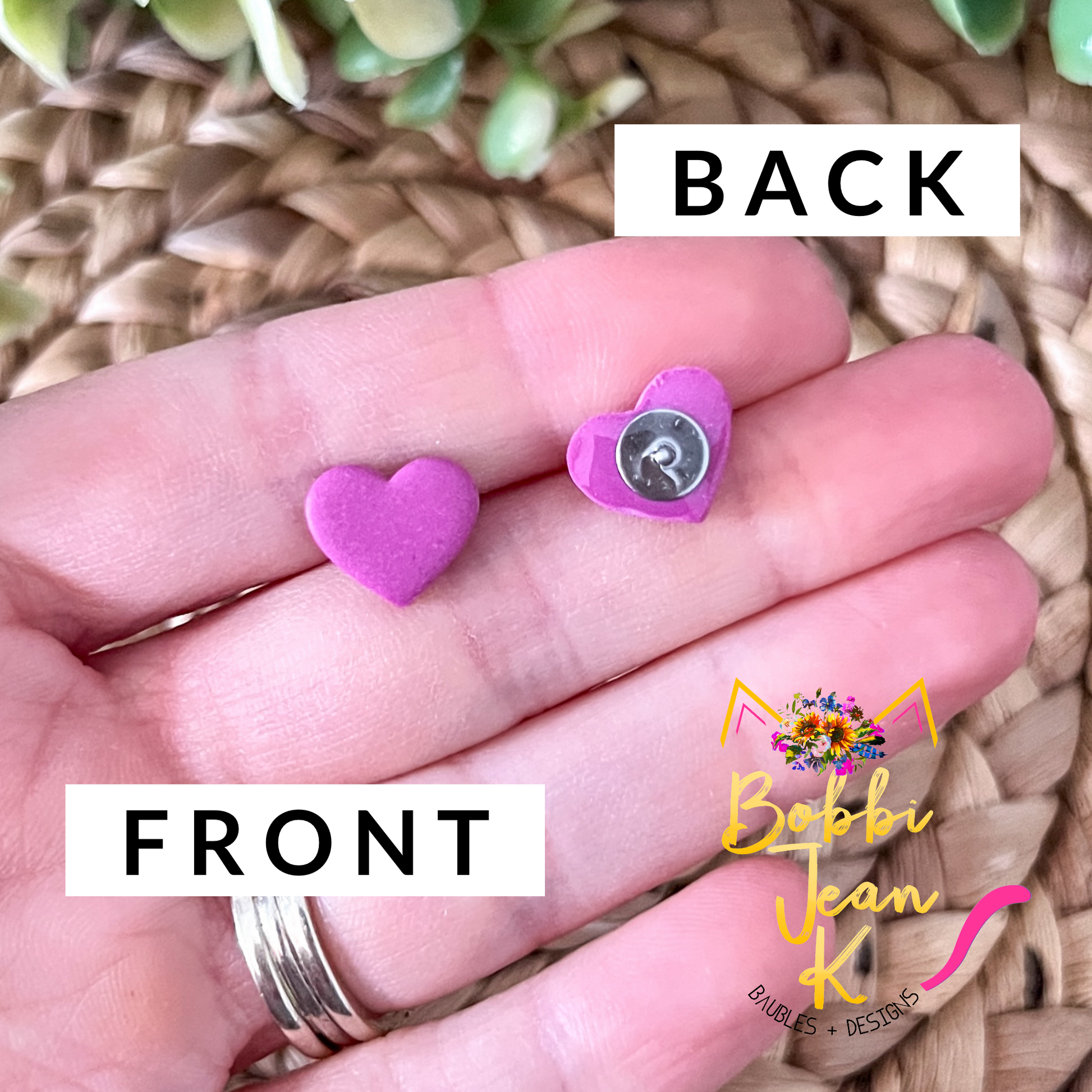 Purple Clay Heart Studs