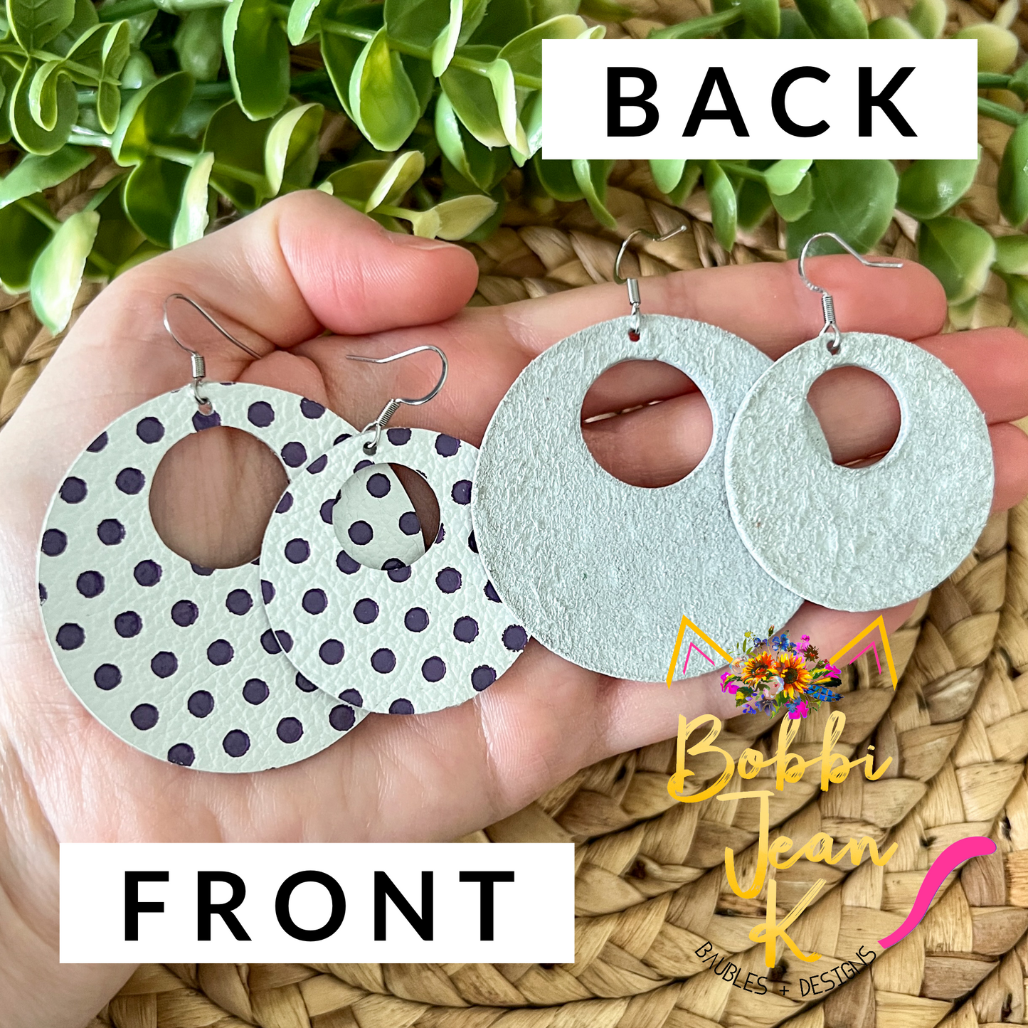 Purple Polka Dotted Embossed Hoop Leather Earrings: Choose From 2 Sizes - LAST CHANCE