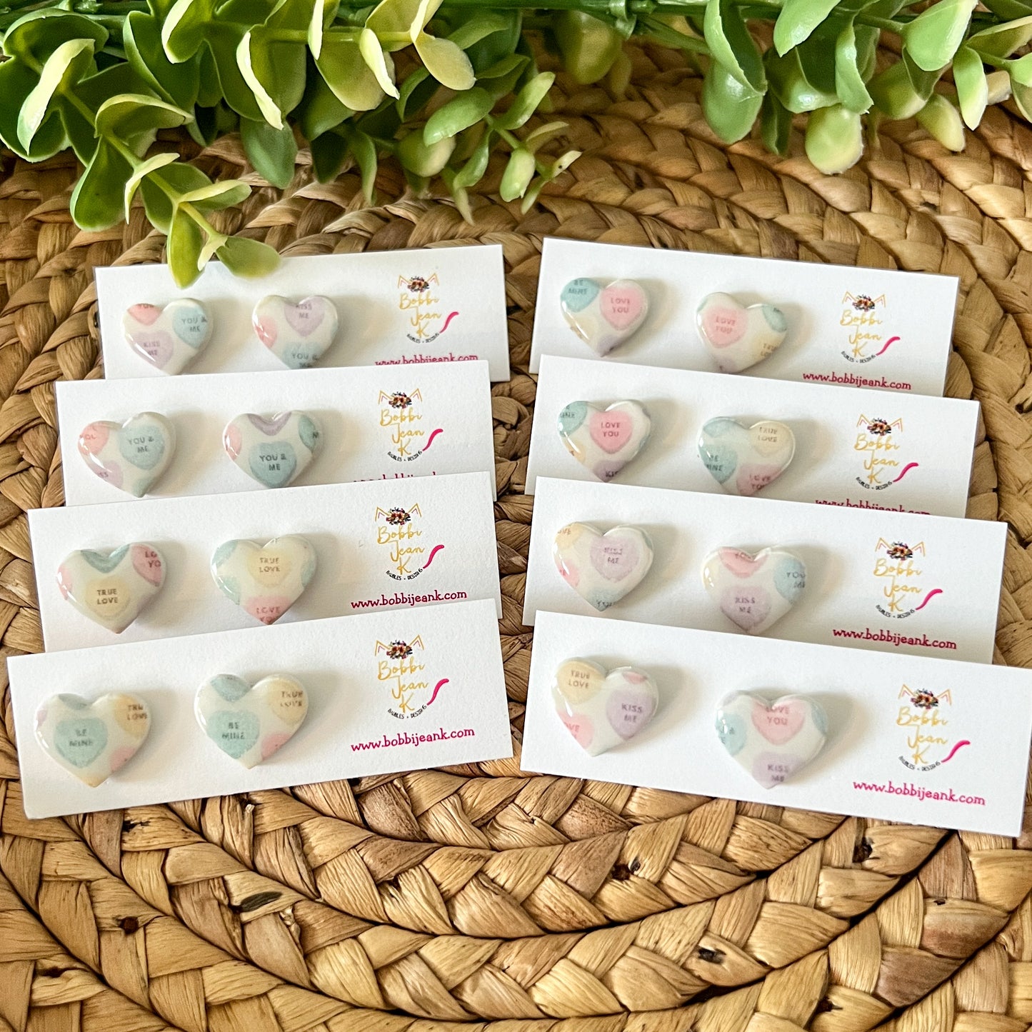 Vintage-Style Convo Heart Clay Studs