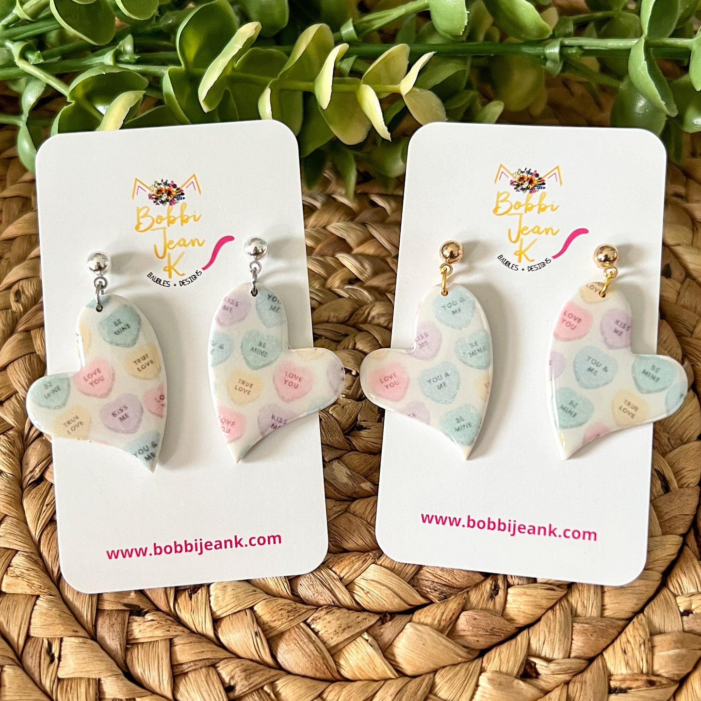 Vintage-Style Convo Heart Sway Clay Earrings