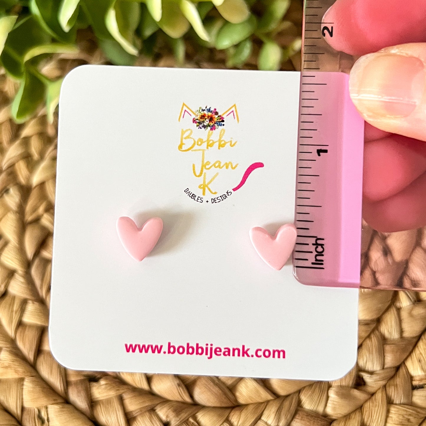 Light Pink Clay Heart Studs: Choose 12mm or 8mm Size Options