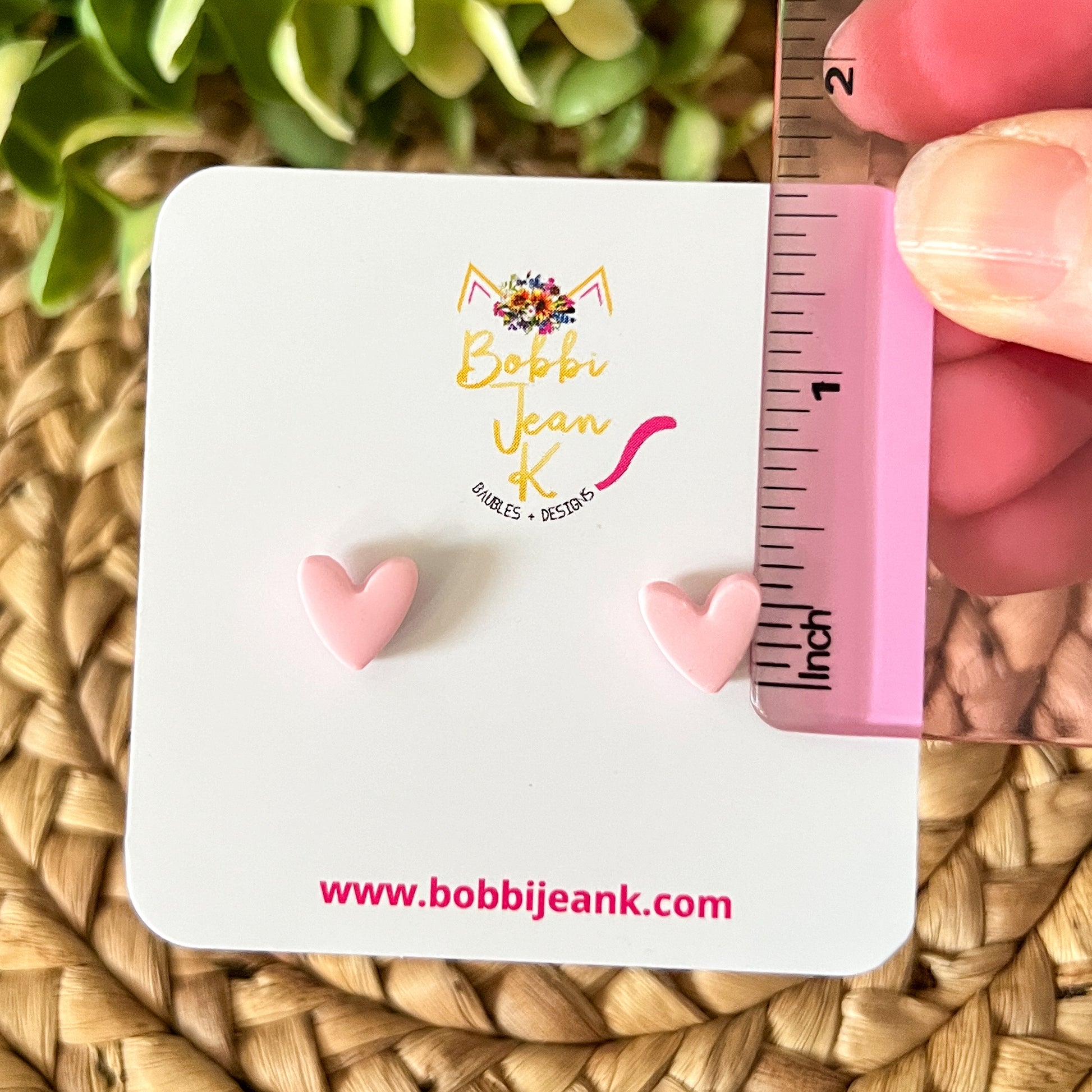 Light Pink Clay Heart Studs: Choose 12mm or 8mm Size Options