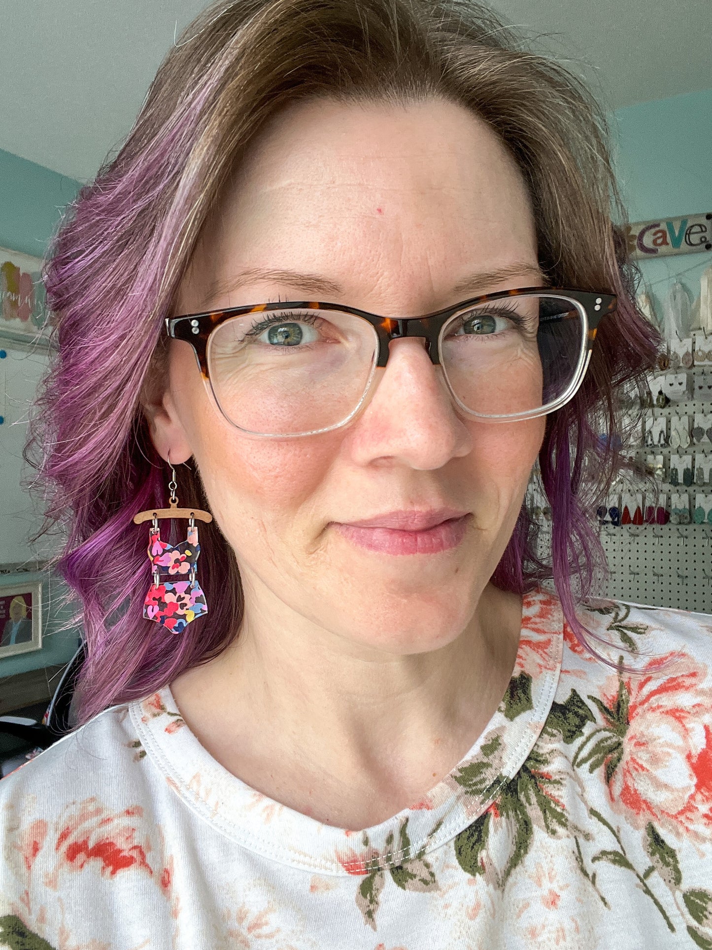 Multi Floral Acrylic Swimsuit & Flip Flop Earrings - LAST CHANCE & ONLY ONE FLIP FLOP PAIR LEFT