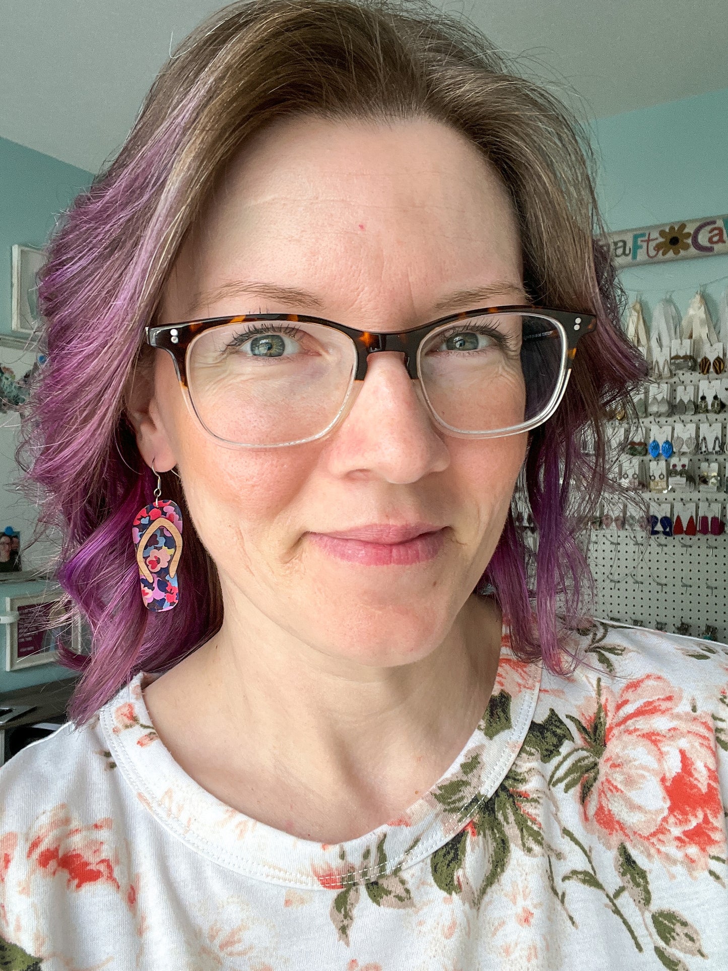 Multi Floral Acrylic Swimsuit & Flip Flop Earrings - LAST CHANCE & ONLY ONE FLIP FLOP PAIR LEFT