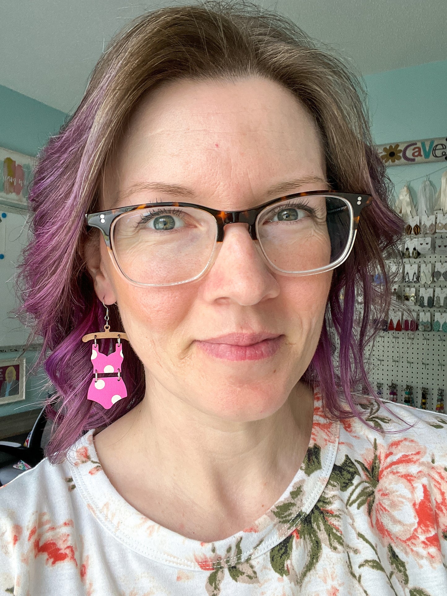 Pink & White Polka Dotted Swimsuit & Flip Flop Earrings