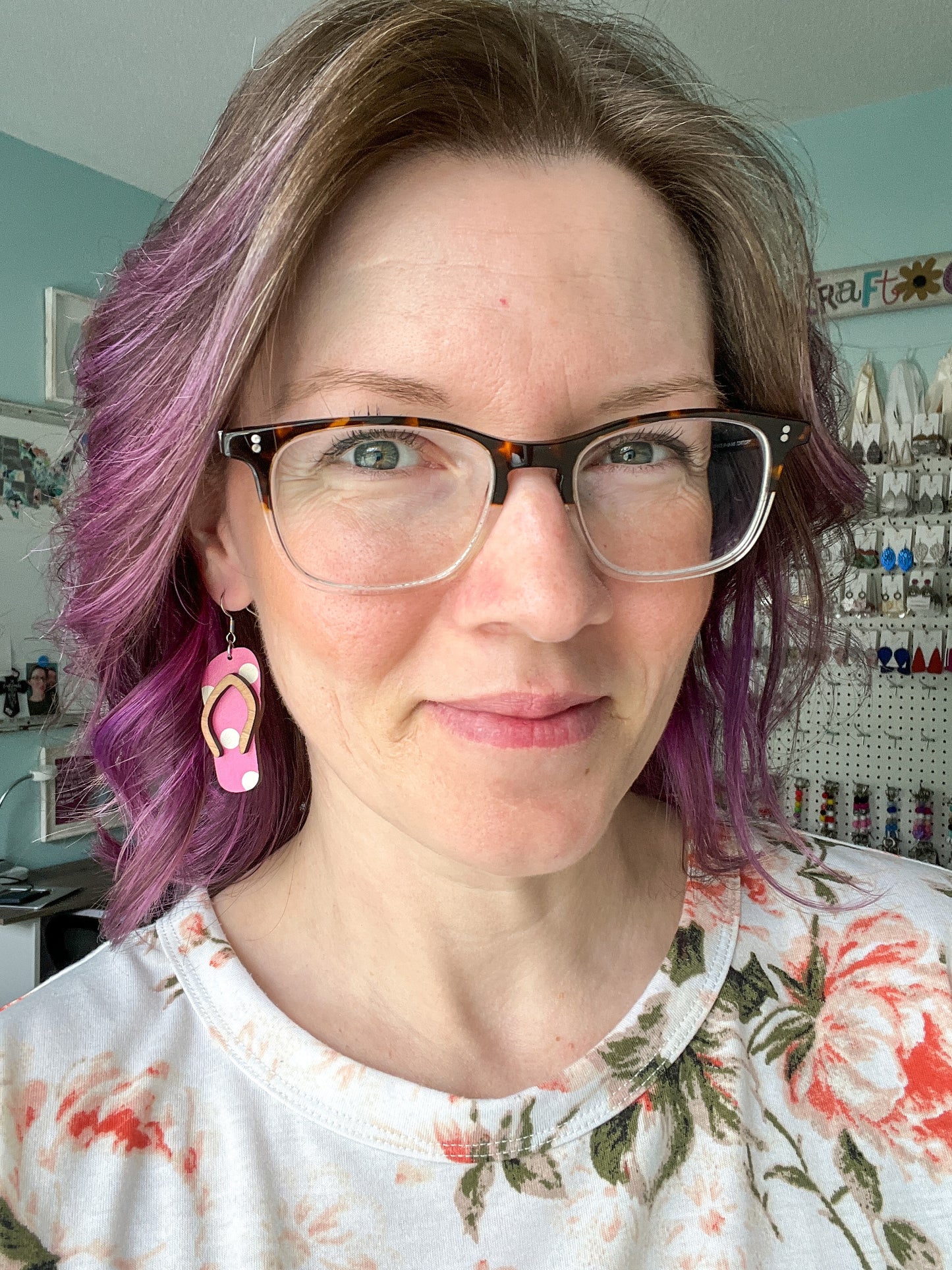 Pink & White Polka Dotted Swimsuit & Flip Flop Earrings