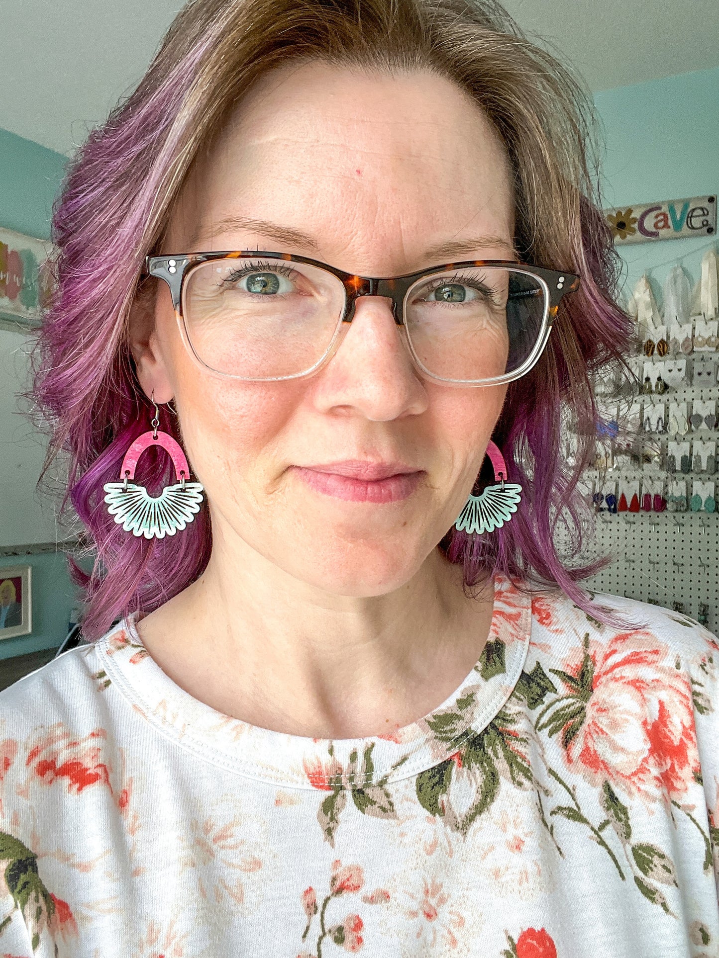 Scalloped Arch Hand Stained Wood Earrings - Double Sided: Choose From 2 Sizes (a July Bestie Box Pair)