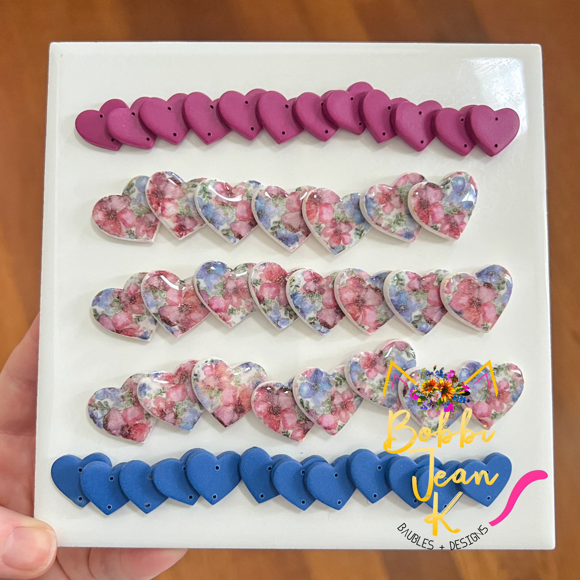 Floral Print Double Heart Clay Earrings: Choose From 2 Colors