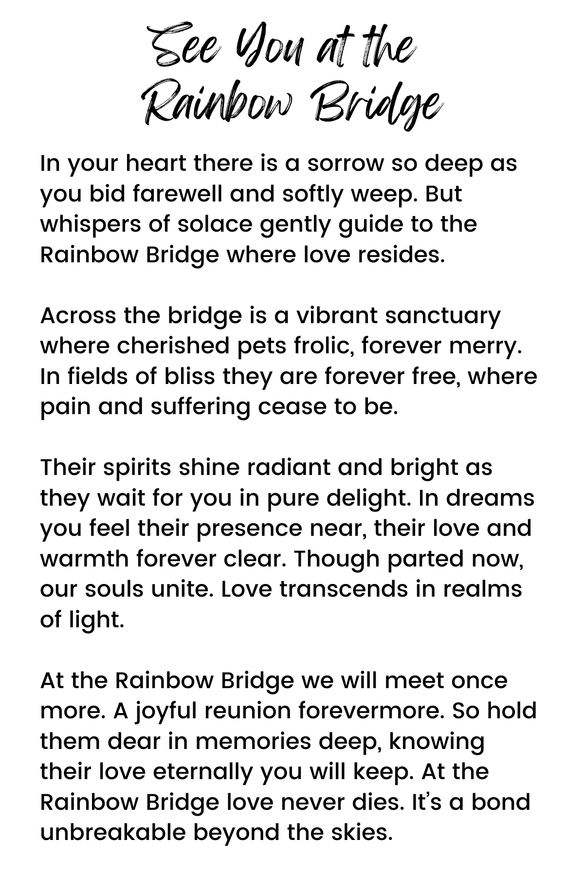 Dog & Cat Pet "See You at the Rainbow Bridge" Wood Story Ornament - Option to Personalize