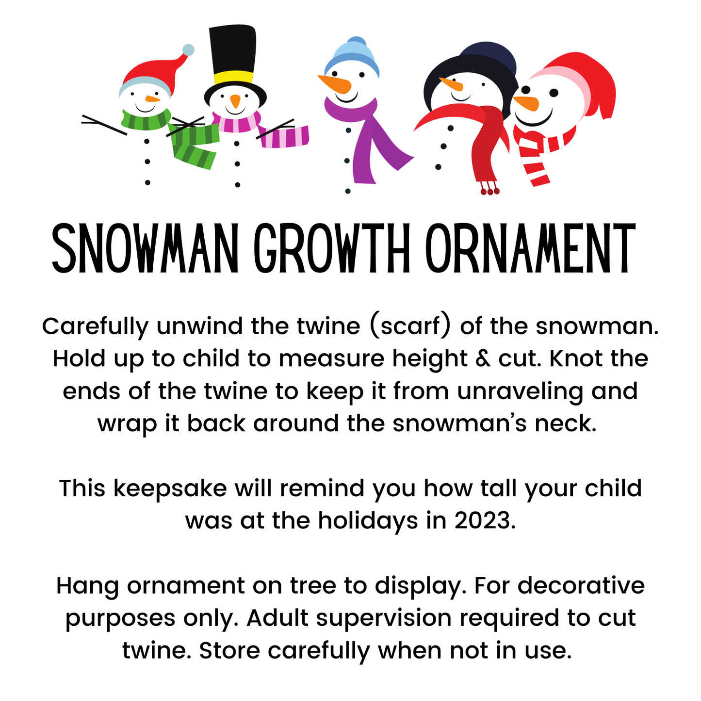 Snowman Growth Wood Ornament: Choose Red or Green Twine