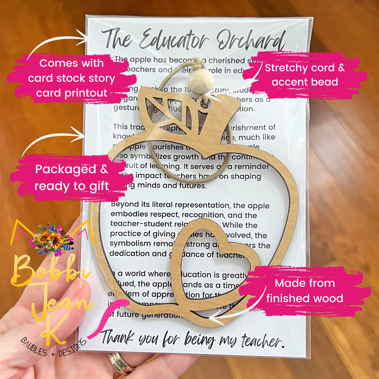 Apple "The Educator Orchard" Wood Story Ornament & Car Charm