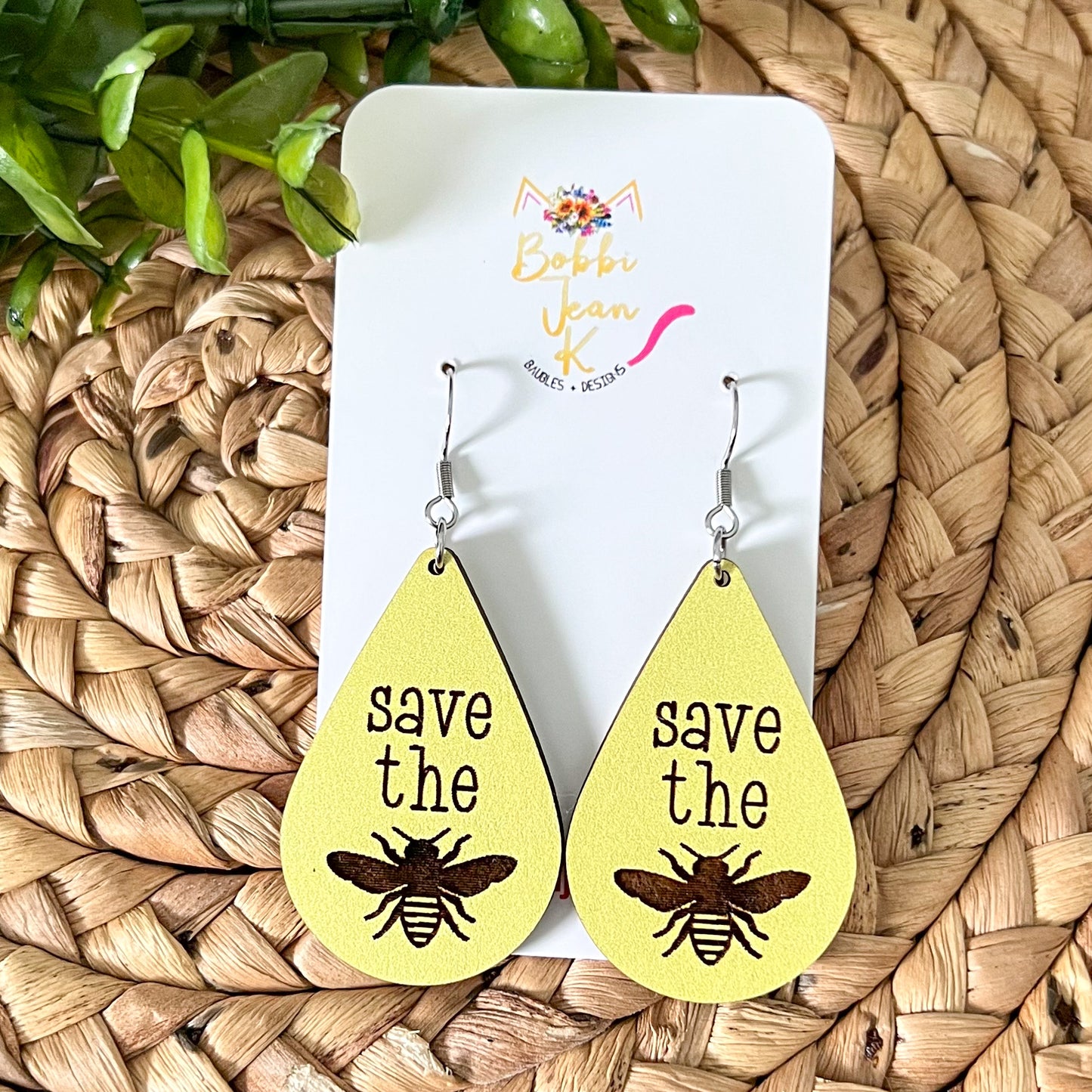 Save the Bees Engraved Wood Teardrops: Choose From 2 Wood Options
