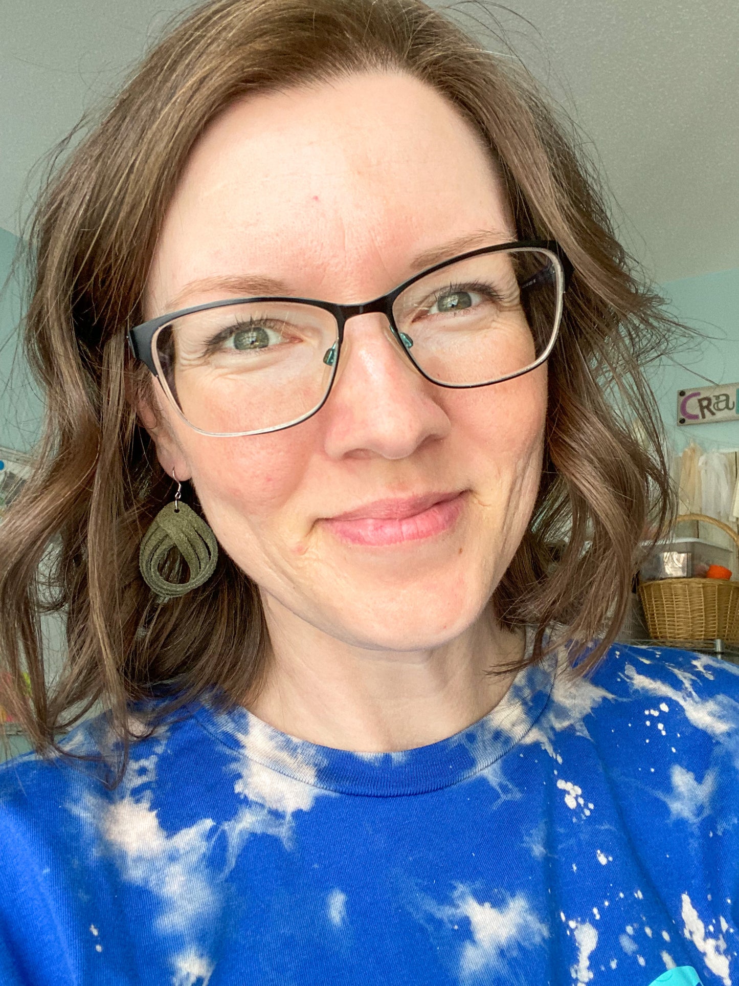 Army Green Loop Suede Leather Earrings