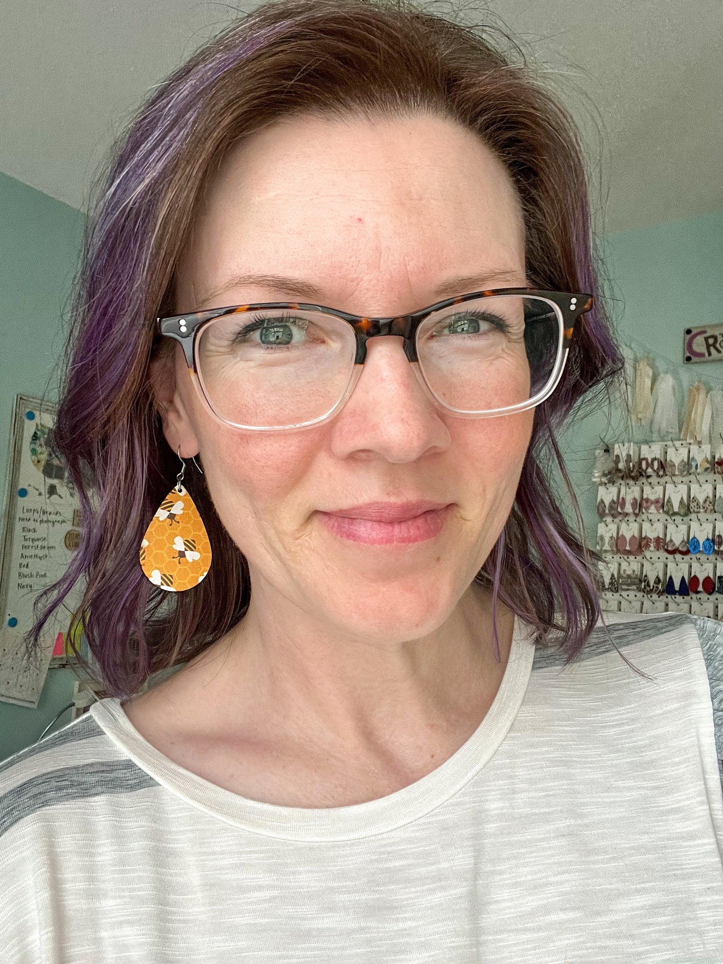 Bright Bee Patterned Wood Earrings: Choose From 2 Style Options