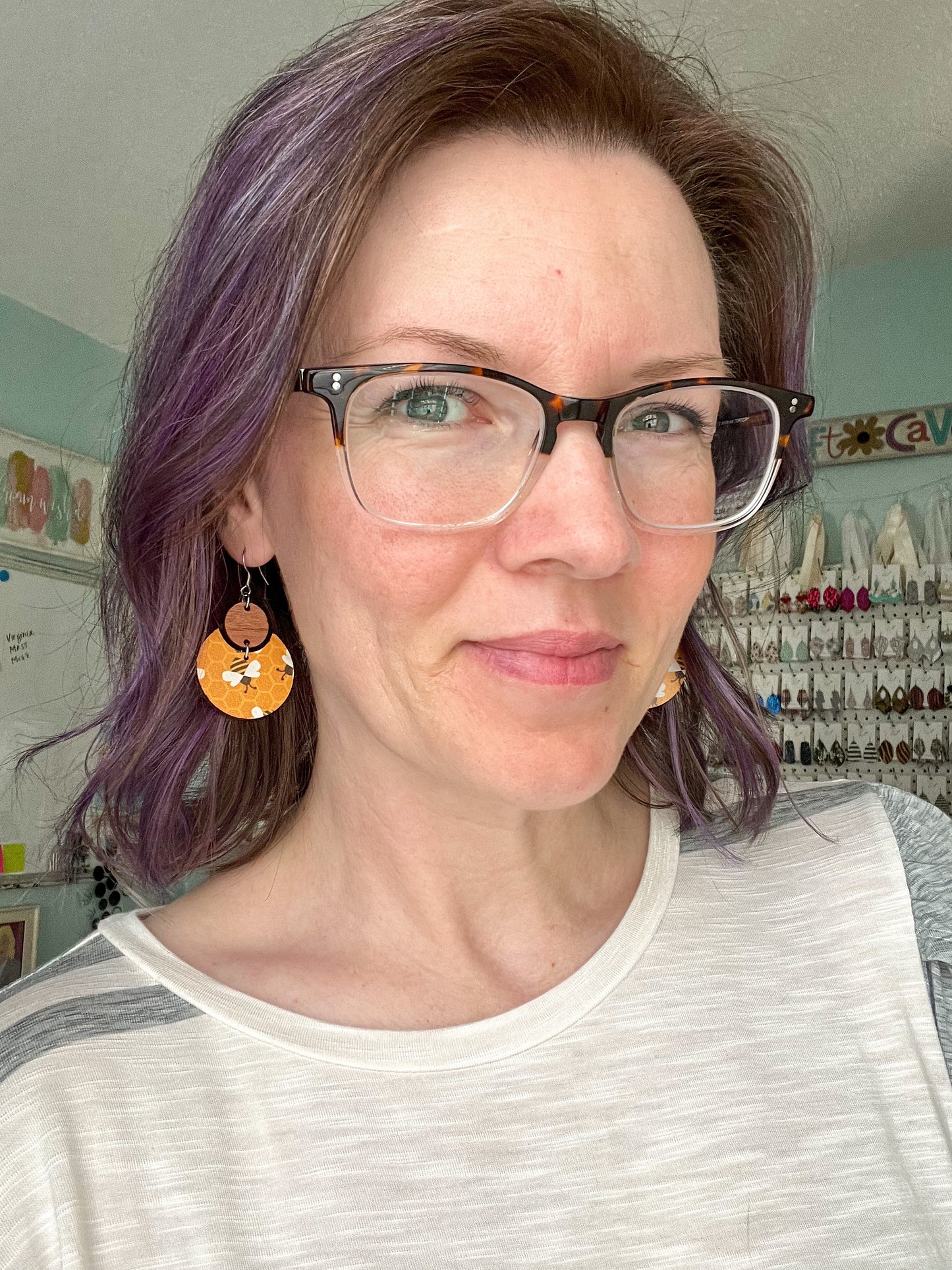 Bright Bee Patterned Wood Earrings: Choose From 2 Style Options