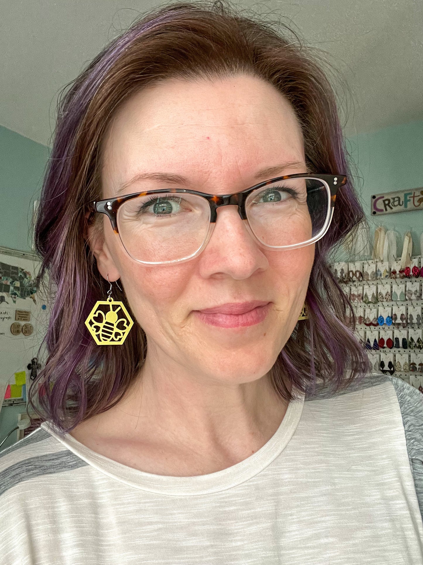 Bee Hexagon Wood Earrings: Choose From 2 Wood Options