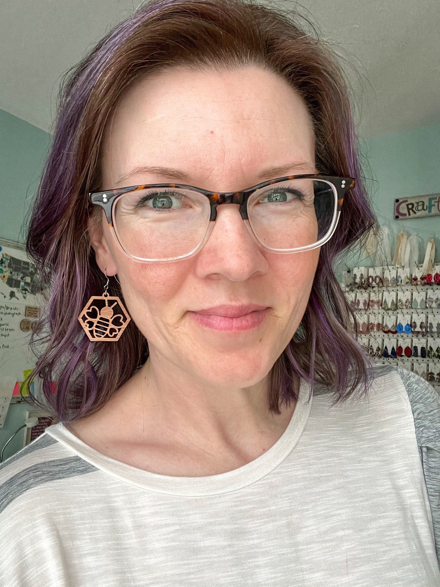 Bee Hexagon Wood Earrings: Choose From 2 Wood Options
