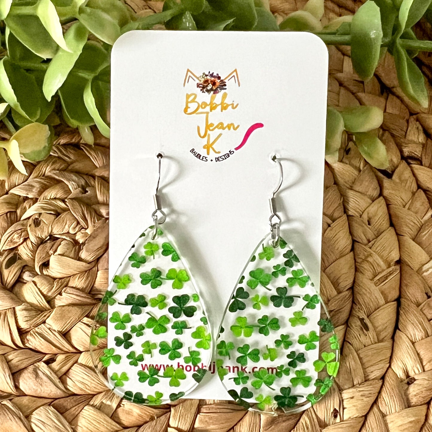 Scattered Clover Clear Acrylic Earrings: Choose From 2 Styles - LAST CHANCE
