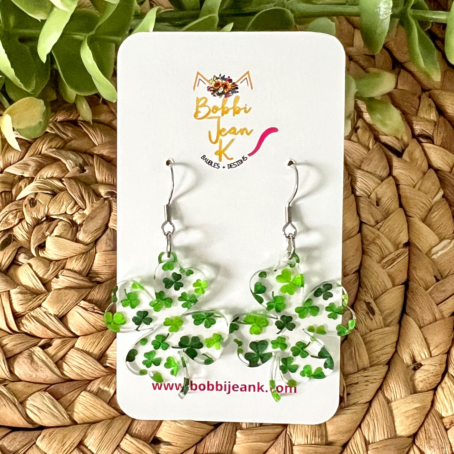 Scattered Clover Clear Acrylic Earrings: Choose From 2 Styles - LAST CHANCE