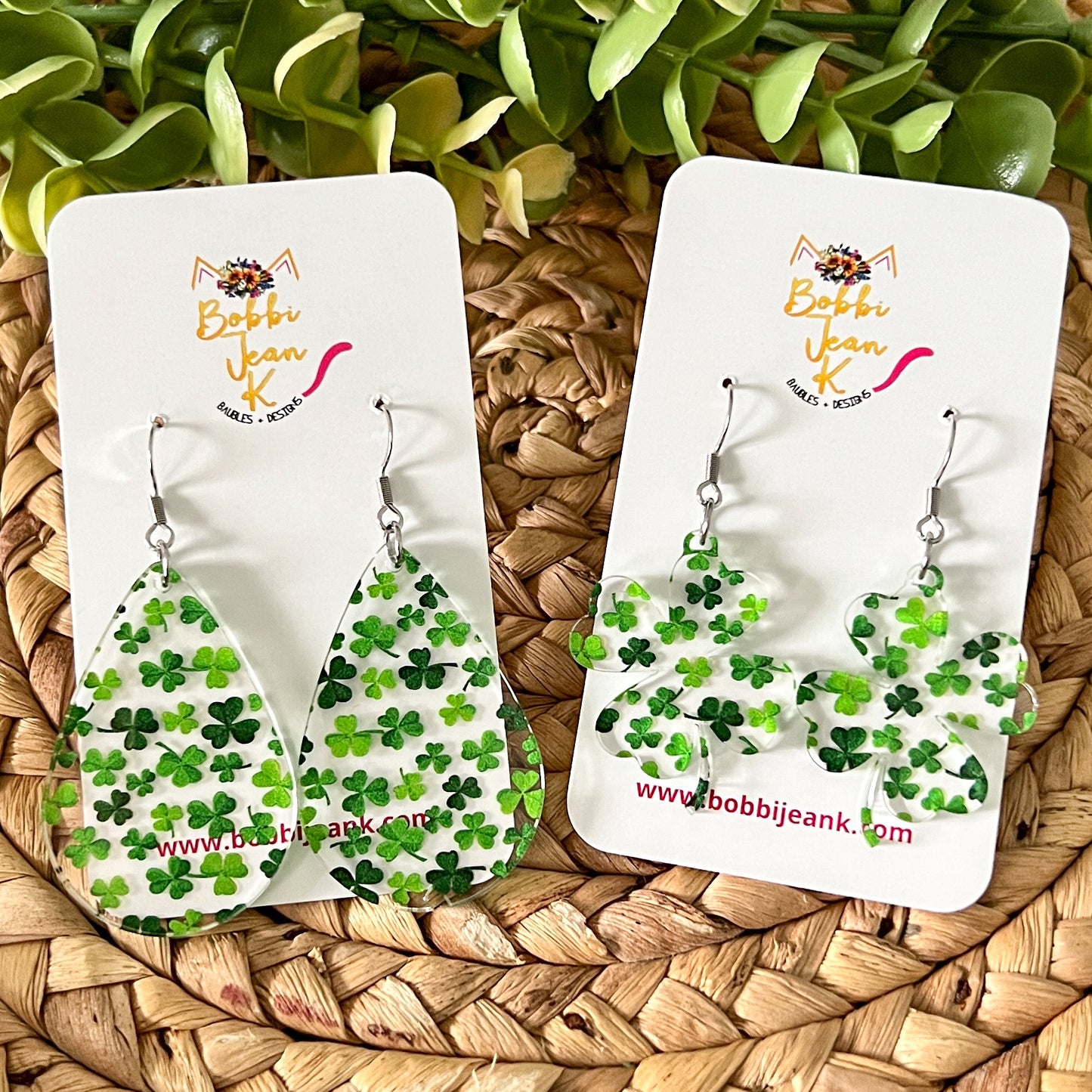 Scattered Clover Clear Acrylic Earrings: Choose From 2 Styles - LAST CHANCE
