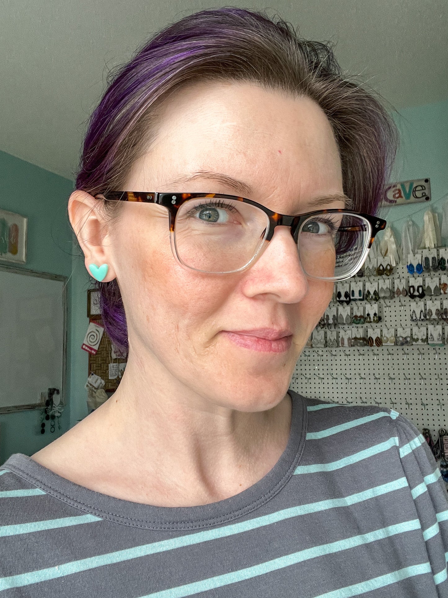 Mint Green Clay Heart Studs: Choose 12mm or 8mm Size Options - LAST CHANCE