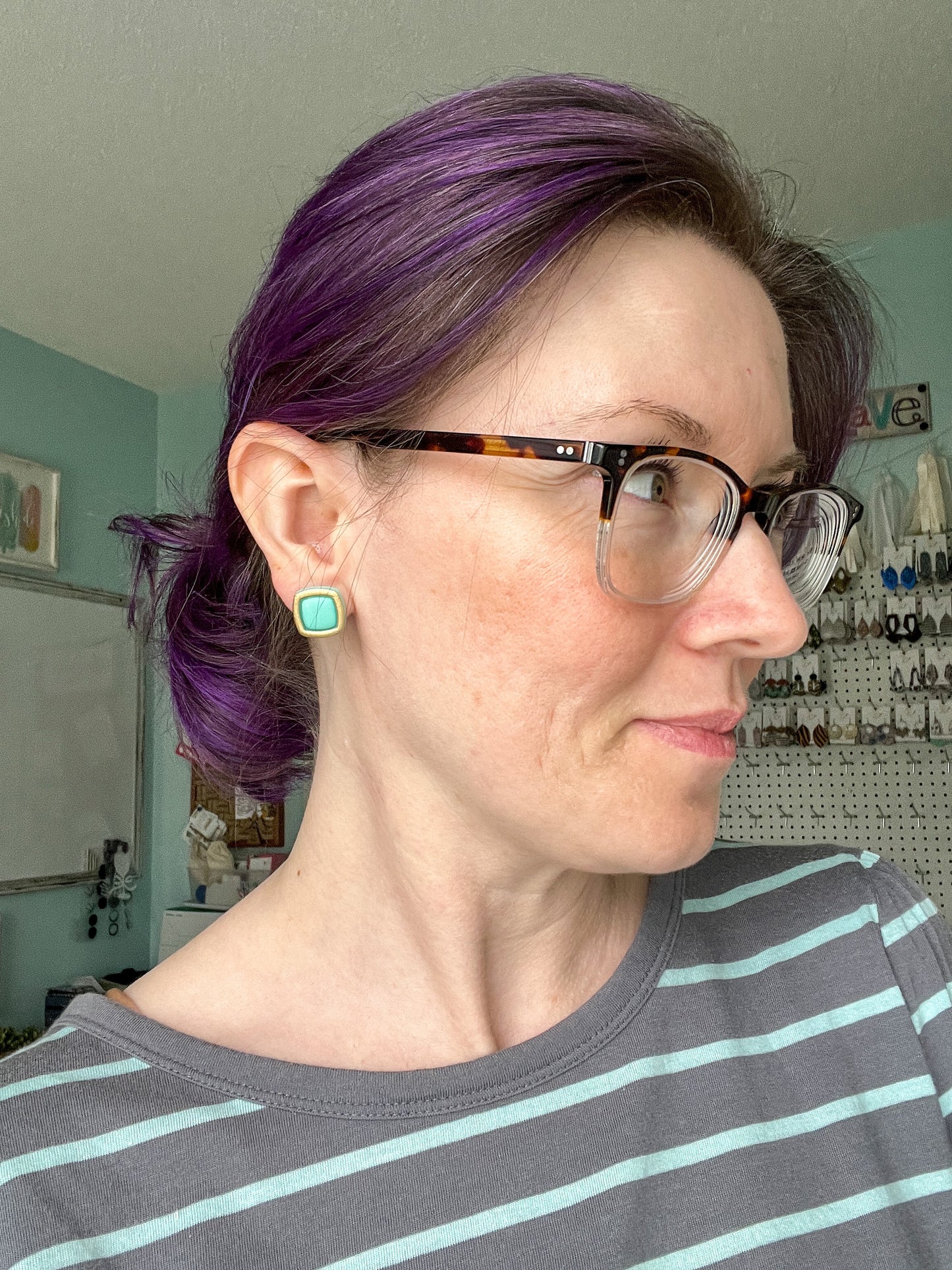 SALE: Mint Green "Piped" Square Clay Studs: Choose Solid, Silver, or Gold Rimmed - LAST CHANCE